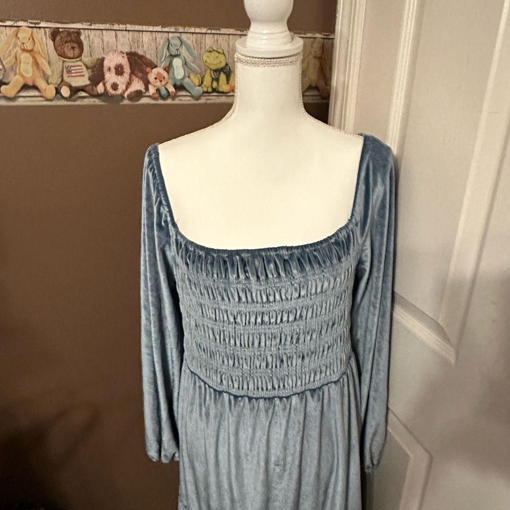 LC Lauren Conrad blue Sundress with Square Neck and Bishop Sleeves NWT SizeLarge - Picture 3 of 6